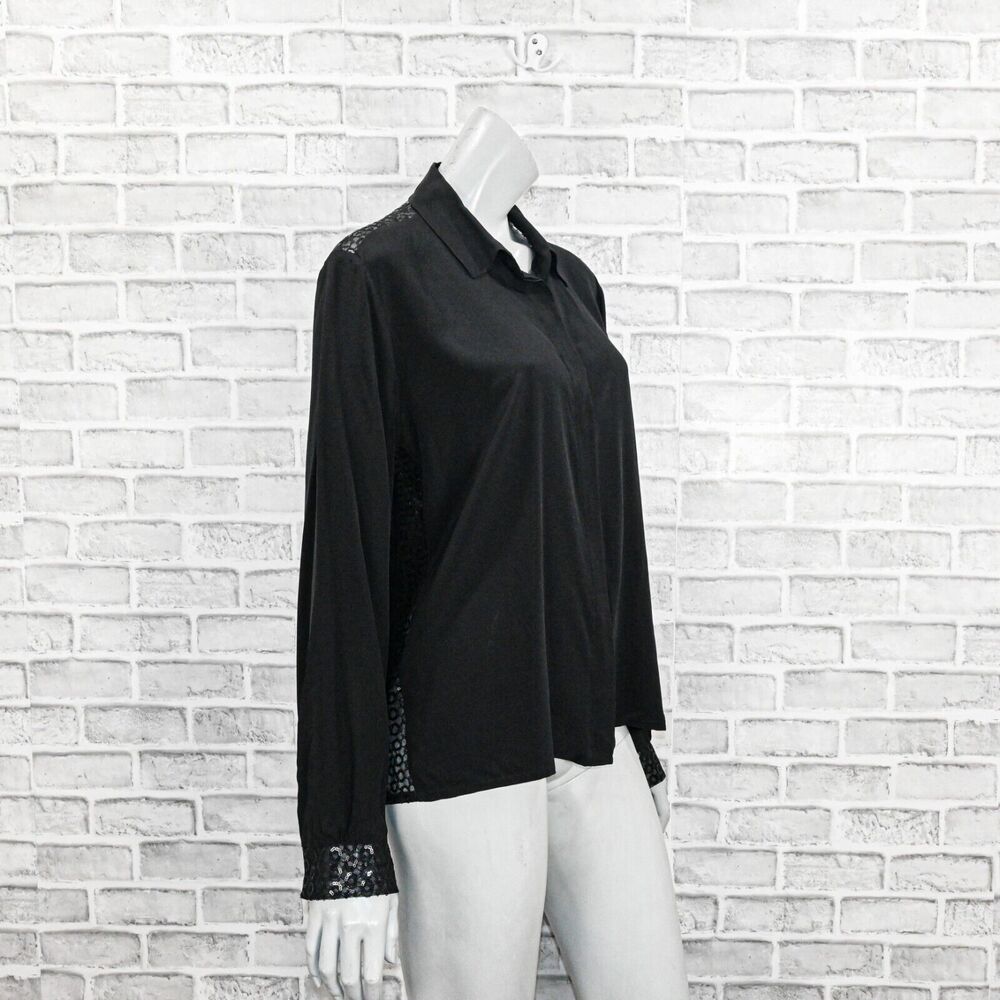 See By Chloe Silk Sequin Mesh trim Blouse in Black size 42